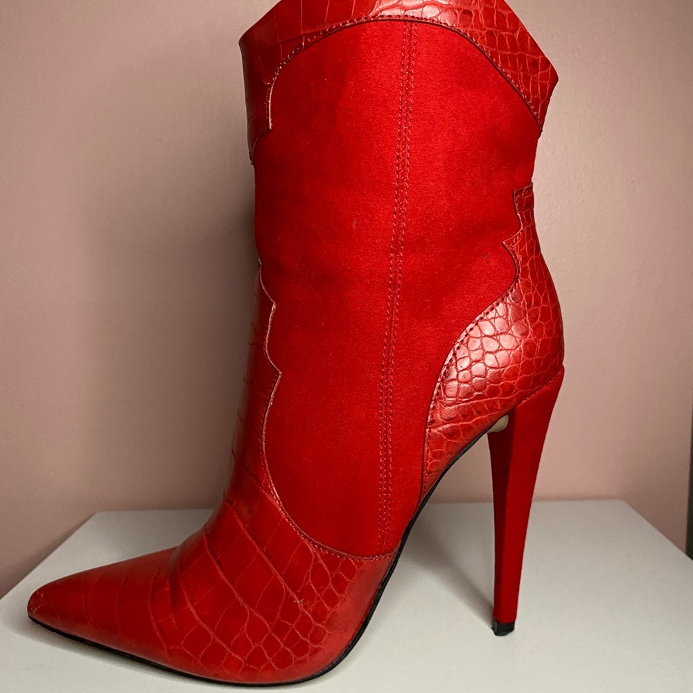 Red spiked boot heels